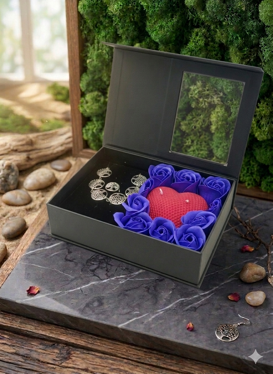 Set cadou Love Forever cu lumanare inima si bijuterii inel si bratara Copacul Vietii [2]