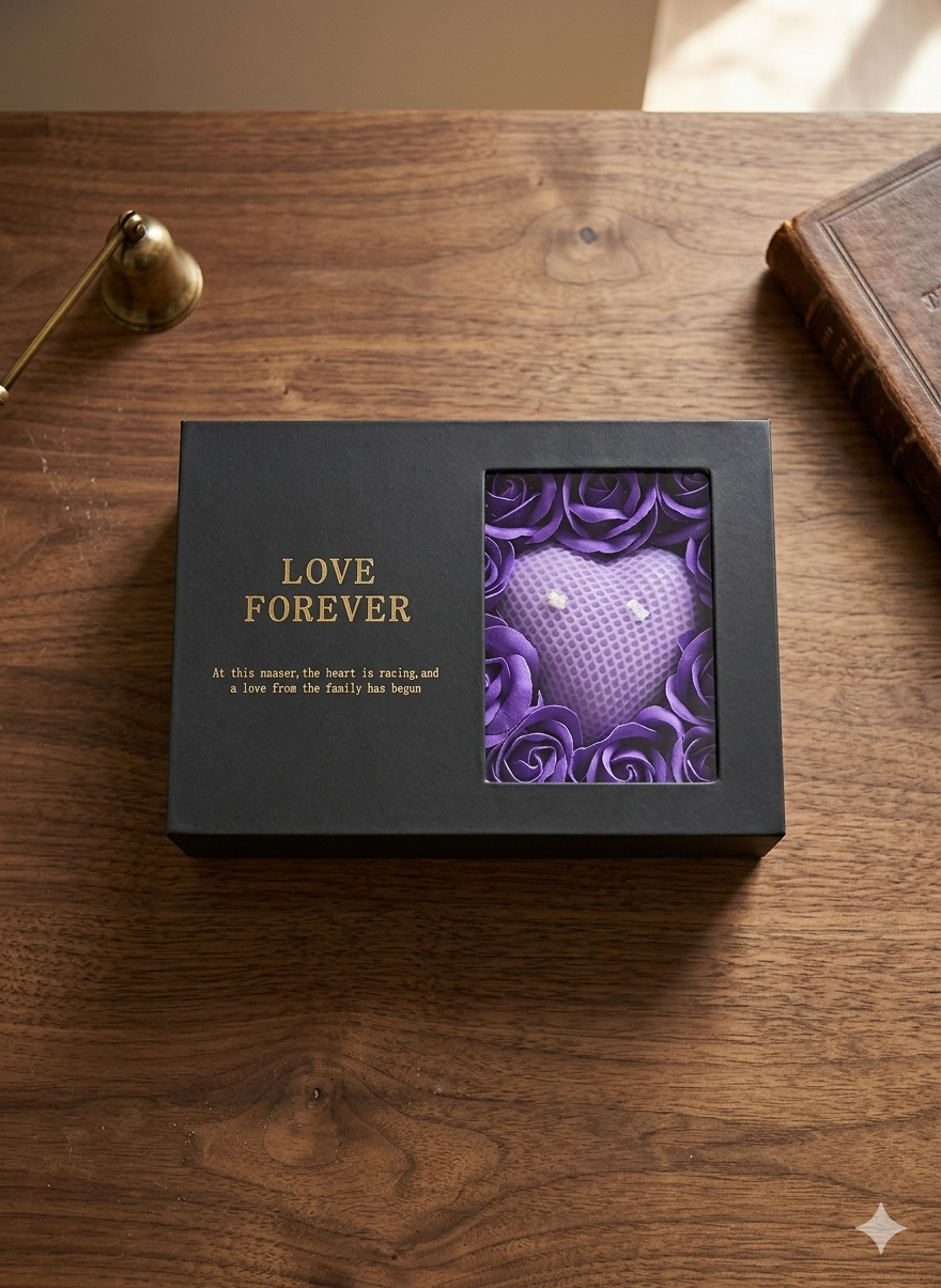 Set cadou Love Forever mov cu lumanare inima parfumata si bijuterii inima argintie 3 piese [2]