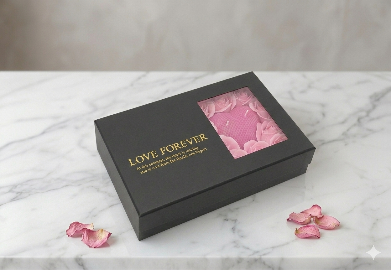 Set cadou Love Forever roz cu lumanare inima parfumata si bijuterii inima plina argintie 3 piese [3]
