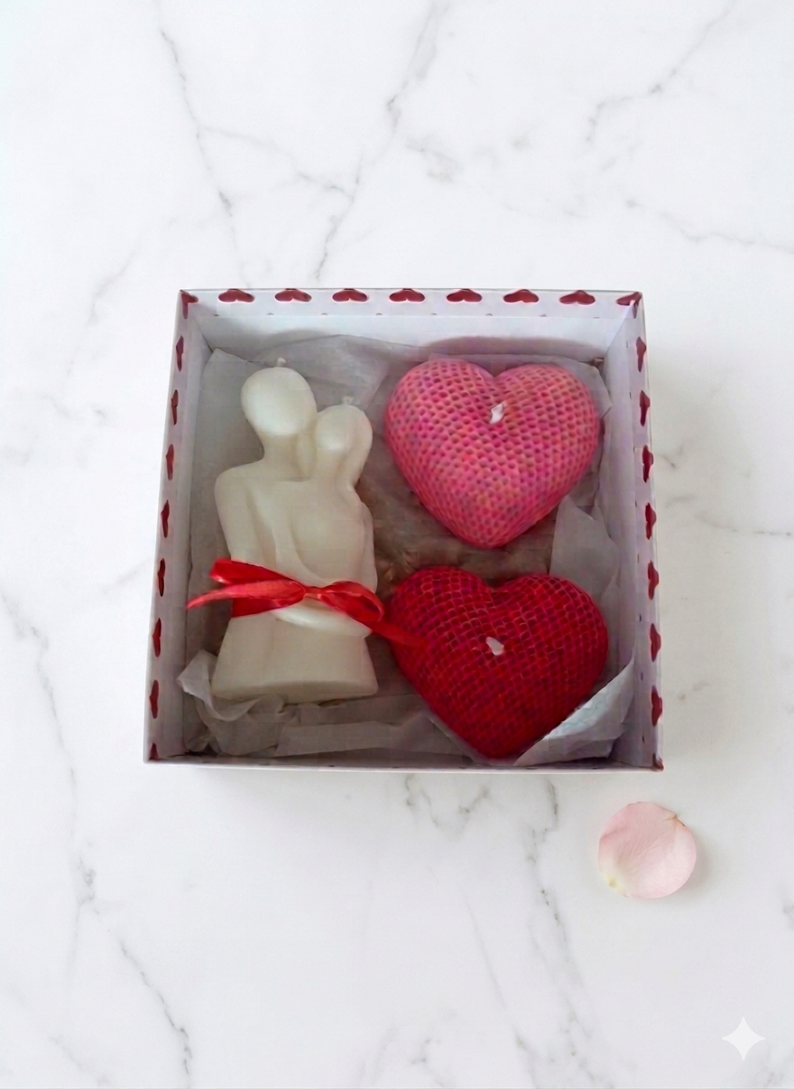 Set cadou lumanari sculpturale Eternity Love cuplu si inimi din ceara de soia handmade [2]