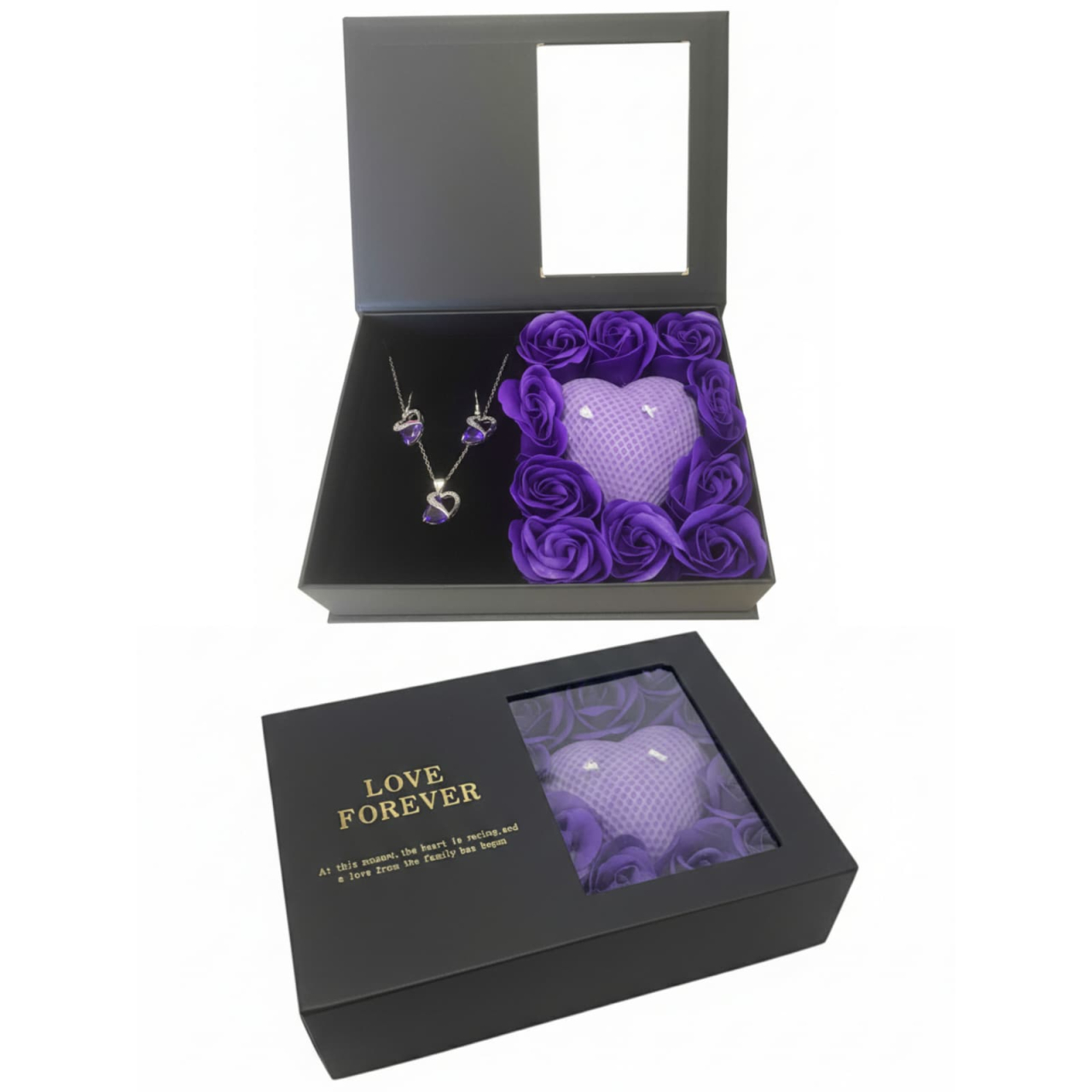 Set cadou premium Love Forever mov cu bijuterii 3 piese cristale violet și lumânare inimă [5]