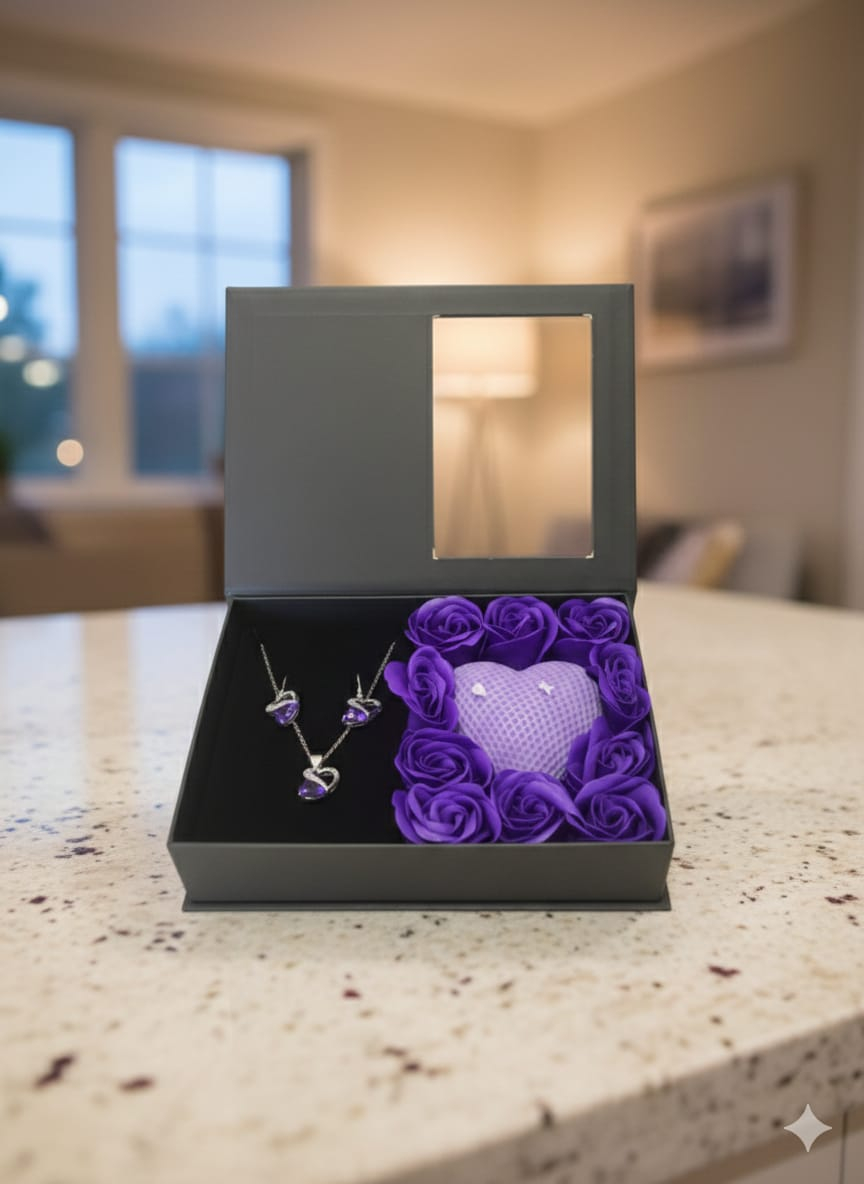 Set cadou premium Love Forever mov cu bijuterii 3 piese cristale violet și lumânare inimă [4]