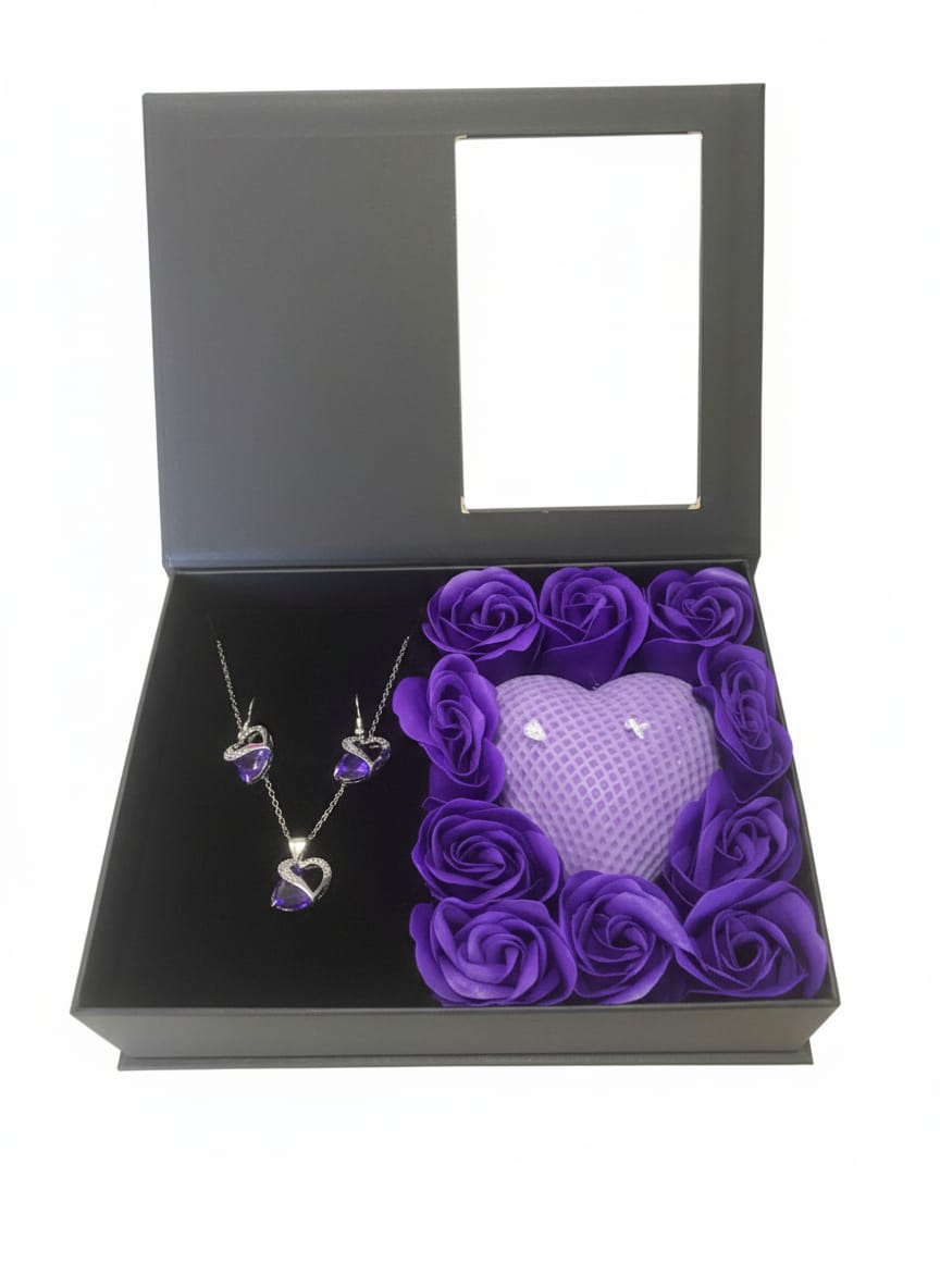 Set cadou premium Love Forever mov cu bijuterii 3 piese cristale violet și lumânare inimă [6]