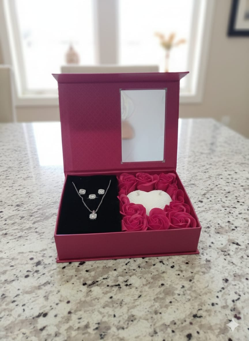 Set cadou Love Forever rosu cu bijuterii 4 piese si lumanare inima [4]