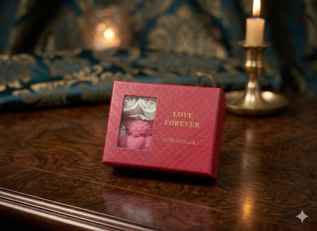 Set cadou romantic Cupids Flame lantisor inima cu sageata lumanare ursulet rosu deschis [3]