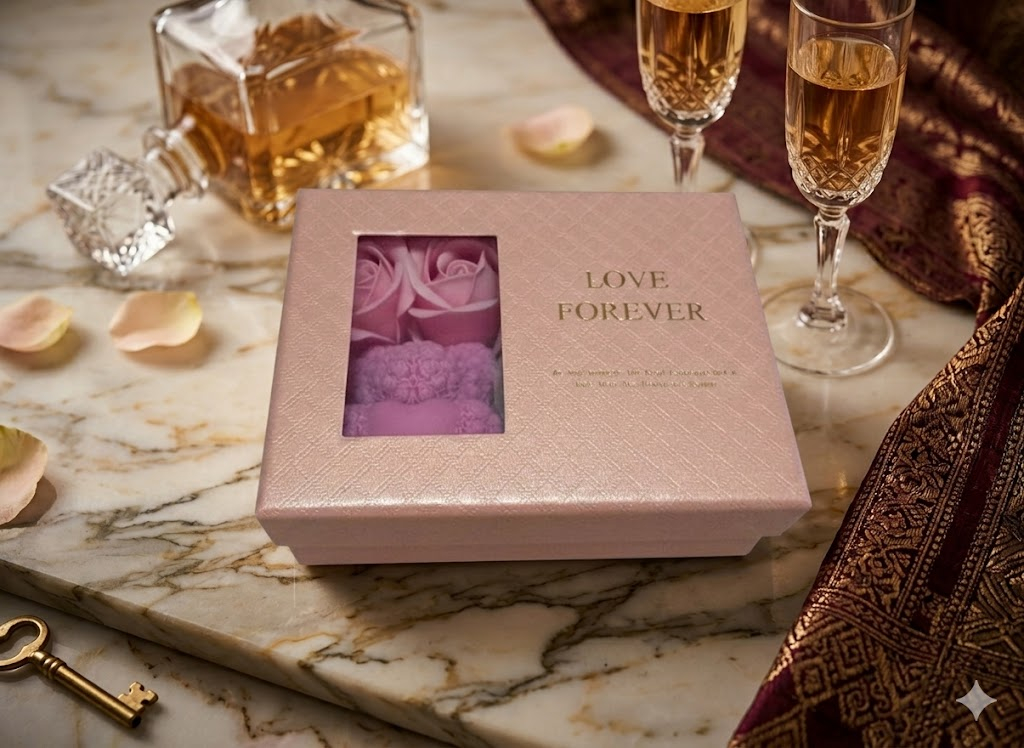 Set cadou romantic Eternal Love lantisor inima cu sageata lumanare ursulet roz [2]