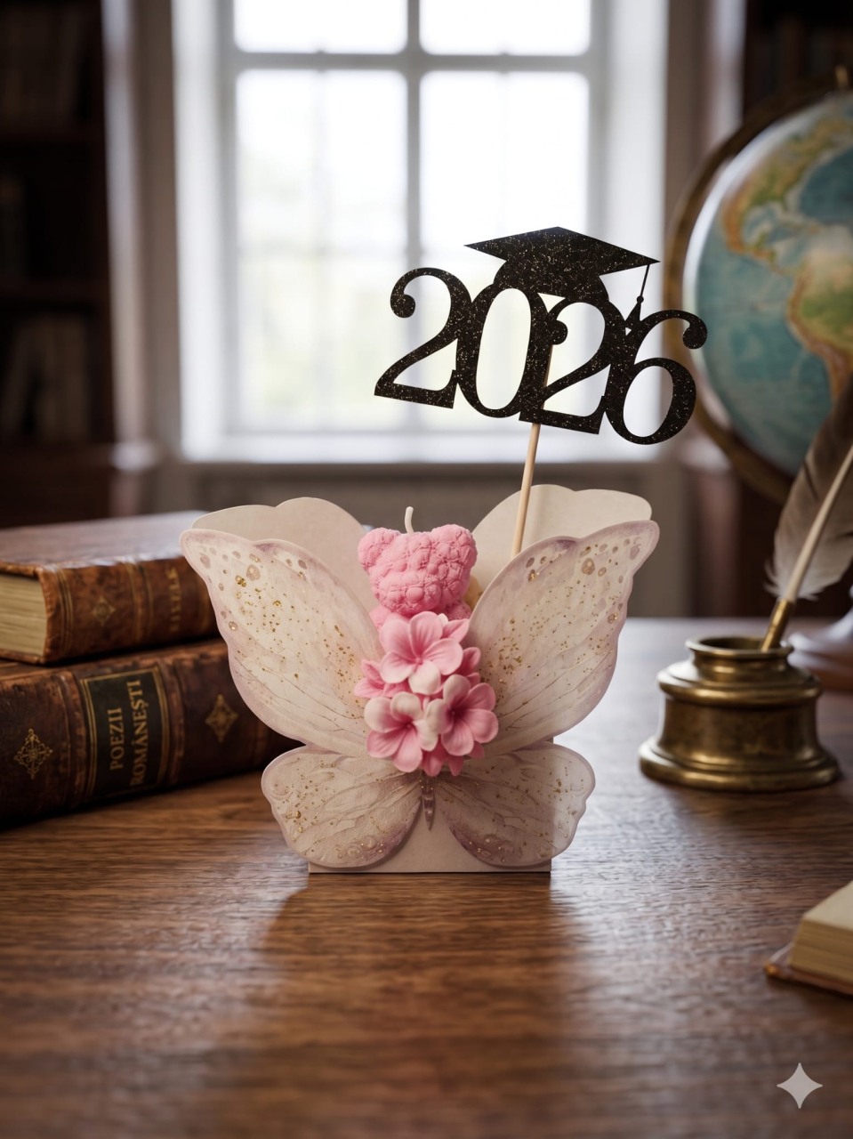 Topper Decorativ pentru Absolvire „Graduation 2026” – Negru cu Sclipici [3]