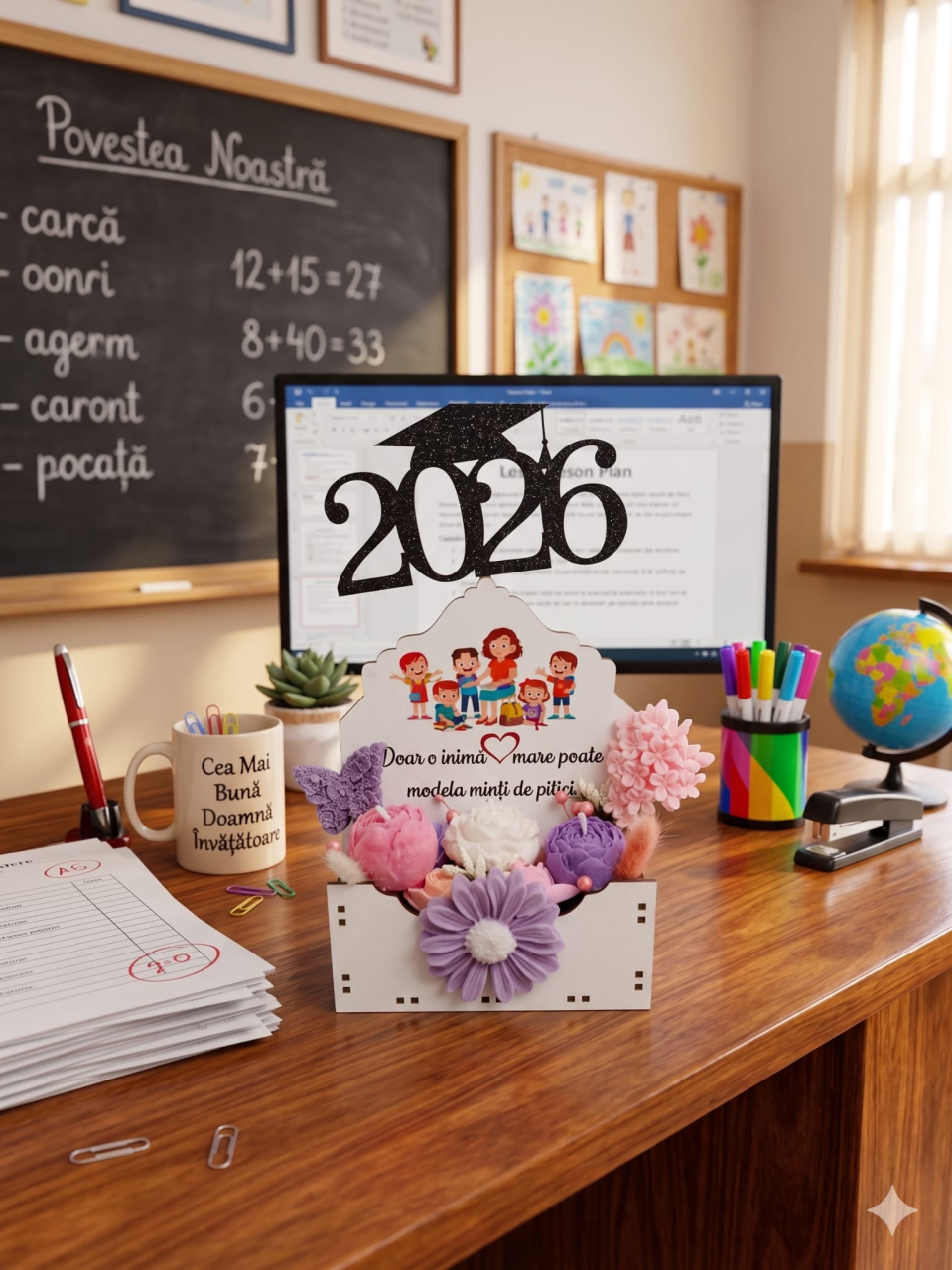 Topper Decorativ pentru Absolvire „Graduation 2026” – Negru cu Sclipici [10]