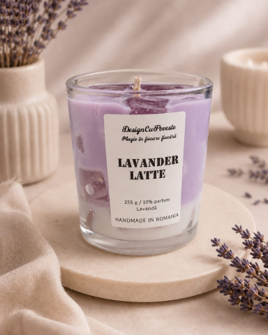 Lumânare parfumată handmade Lavander Latte ceara soia si gel Design Cu Poveste [2]