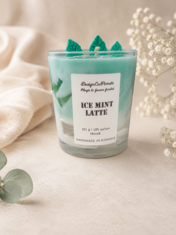 Lumânări Parfumate pentru Răsfăț și Relaxare - Lumânare artizanală Ice Mint Latte ceară de soia mentă Design Cu Poveste