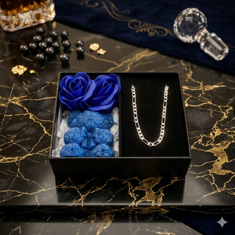 Set cadou barbatesc Silver Shine lantisor Figaro argintiu lumanare ursulet albastru [6]