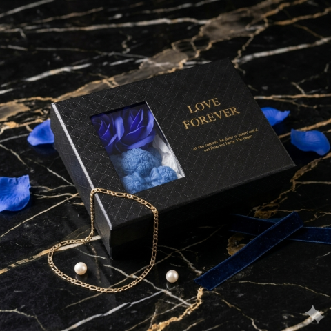 Seturi Cadou & Cutii Răsfăț - Set cadou barbatesc Silver Shine lantisor Figaro argintiu lumanare ursulet albastru