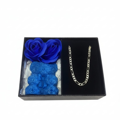 Set cadou barbatesc Silver Shine lantisor Figaro argintiu lumanare ursulet albastru [4]