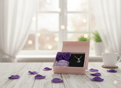 Set cadou deosebit Mystic Butterfly lantisor fluture lumanare ursulet mov [3]