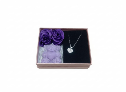 Set cadou deosebit Royal Heart lantisor inima cu cristale lumanare ursulet mov [5]