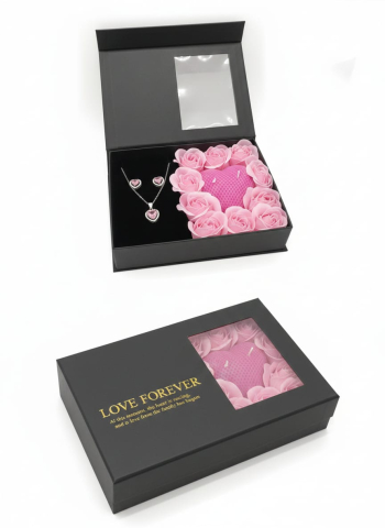 Set cadou Love Forever roz cu lumanare inima parfumata si bijuterii inima cu cristale roz 3 piese [5]