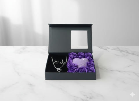 Set cadou Love Forever mov cu lumanare inima parfumata si bijuterii inima argintie 3 piese [3]