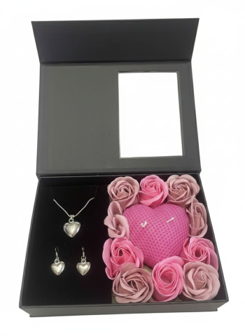 Set cadou Love Forever roz cu lumanare inima parfumata si bijuterii inima plina argintie 3 piese [5]