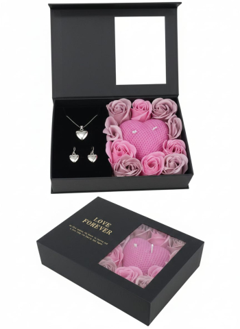 Set cadou Love Forever roz cu lumanare inima parfumata si bijuterii inima plina argintie 3 piese [4]