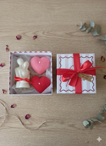 Set cadou lumanari sculpturale Eternity Love cuplu si inimi din ceara de soia handmade [4]