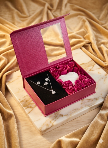 Seturi Cadou & Cutii Răsfăț - Set cadou Love Forever rosu cu bijuterii 4 piese si lumanare inima