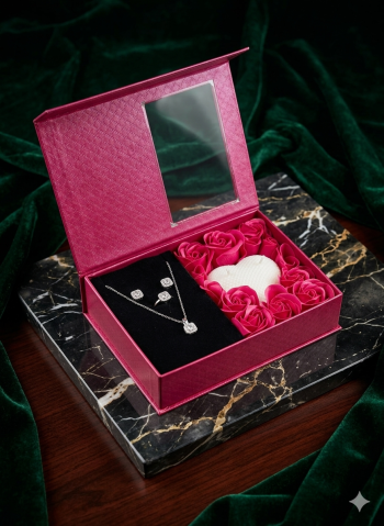 Set cadou Love Forever rosu cu bijuterii 4 piese si lumanare inima [2]