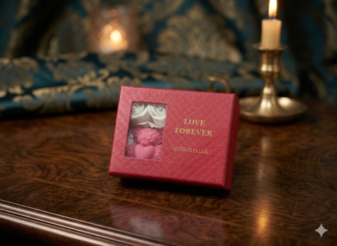 Set cadou romantic Cupids Flame lantisor inima cu sageata lumanare ursulet rosu deschis [2]