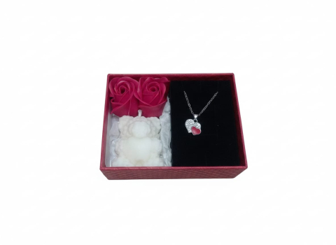 Set cadou romantic Double Passion lantisor inima duo lumanare ursulet alb [4]