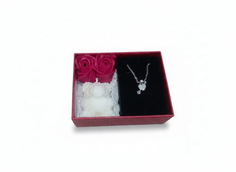 Set cadou romantic Key to my Heart lantisor cheita inima cristale lumanare ursulet alb [5]