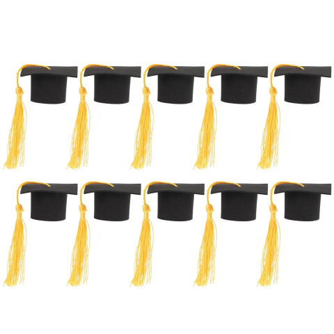 Topper Decorativ Absolvire – Mini-Tocă cu Ciucure Galben-Auriu