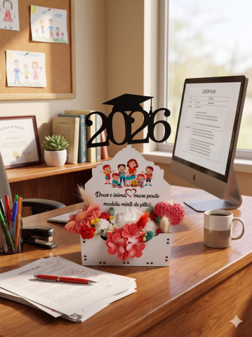 Topper Decorativ pentru Absolvire „Graduation 2026” – Negru cu Sclipici [10]