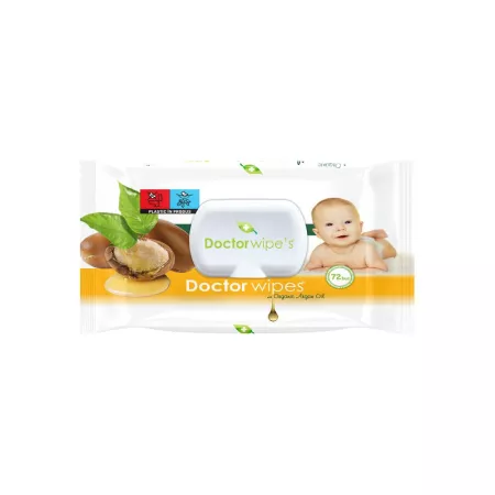 Servetele umede cu ulei de argan pentru copii, 72 bucati, Doctor Wipe's [1]