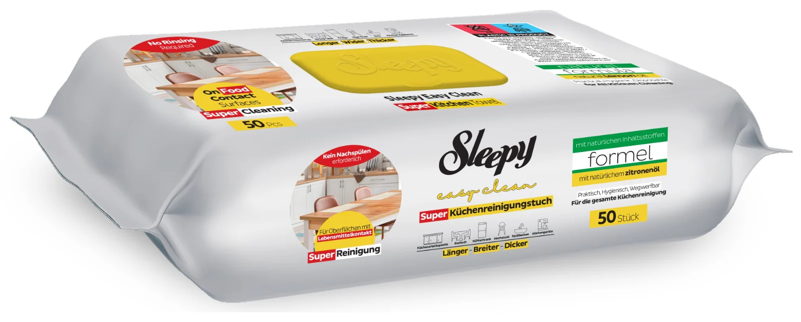 Șervețele umede de curățare Sleepy Easy Clean Kitchen cu ulei natural de lămâie – 50 bucăți [1]