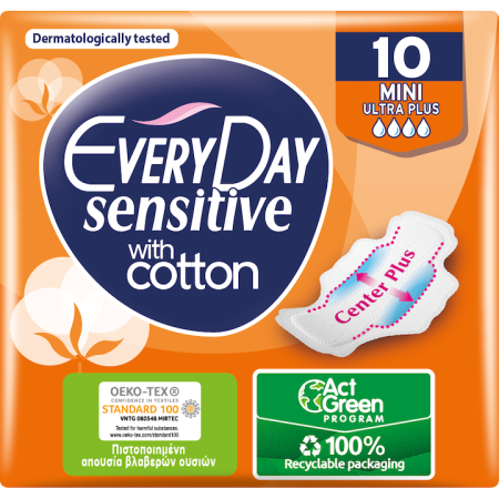 Absorbante si Tampoane - Absorbante Everyday Sensitive Cotton Mini, 10 buc
