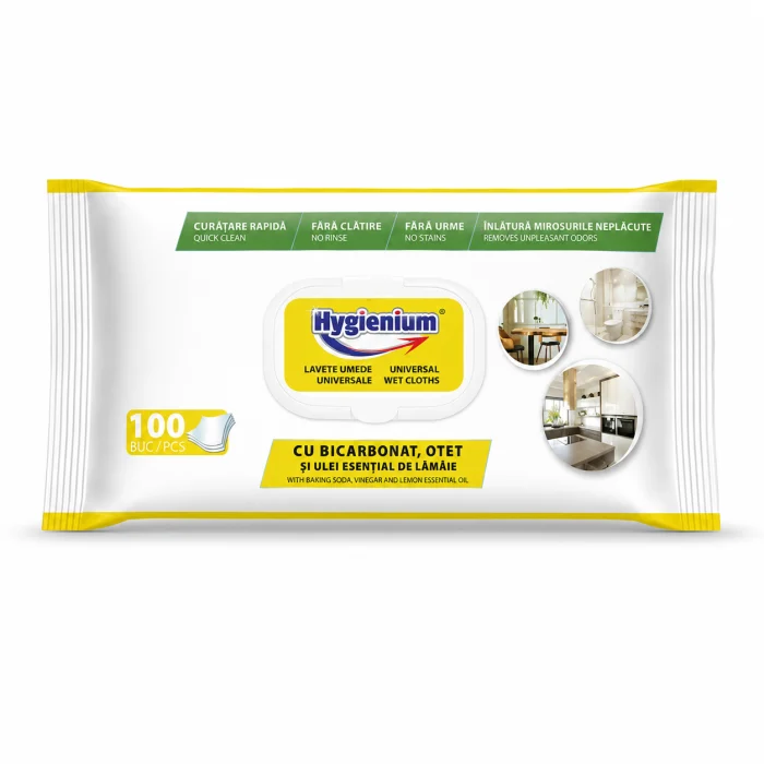 Cristale Aspirator - Lavete umede universale Hygienium cu bicarbonat otet si uleiuri esentiale de lamaie 100 buc