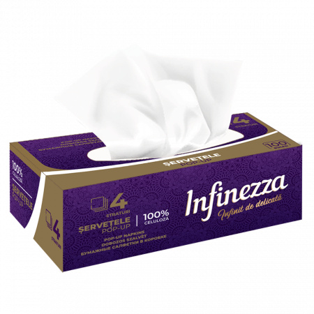 Prosoape de hartie si servetele - Misavan servetele in cutie Infinezza, 4 straturi, 100 bucati/cutie