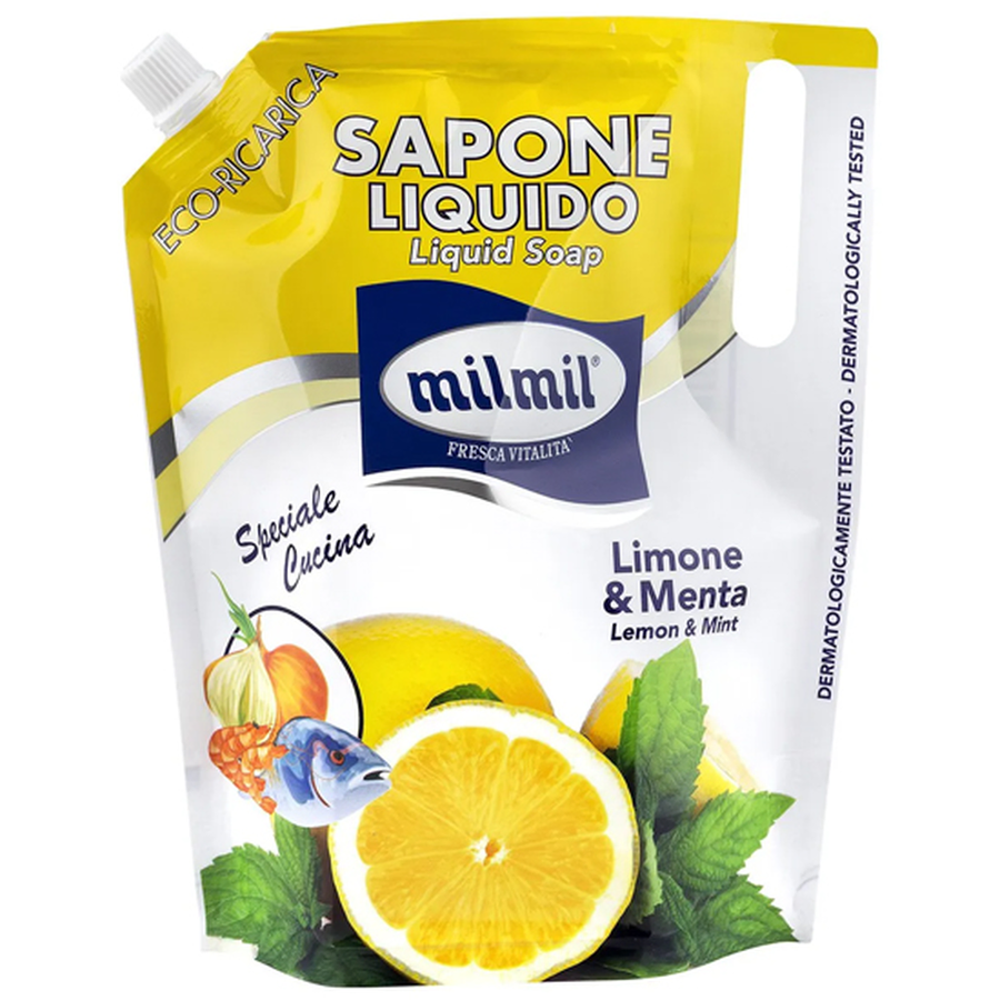 Absorbante si Tampoane - Rezerva sapun lichid cu lamaie si menta, 900 ml, Milmil