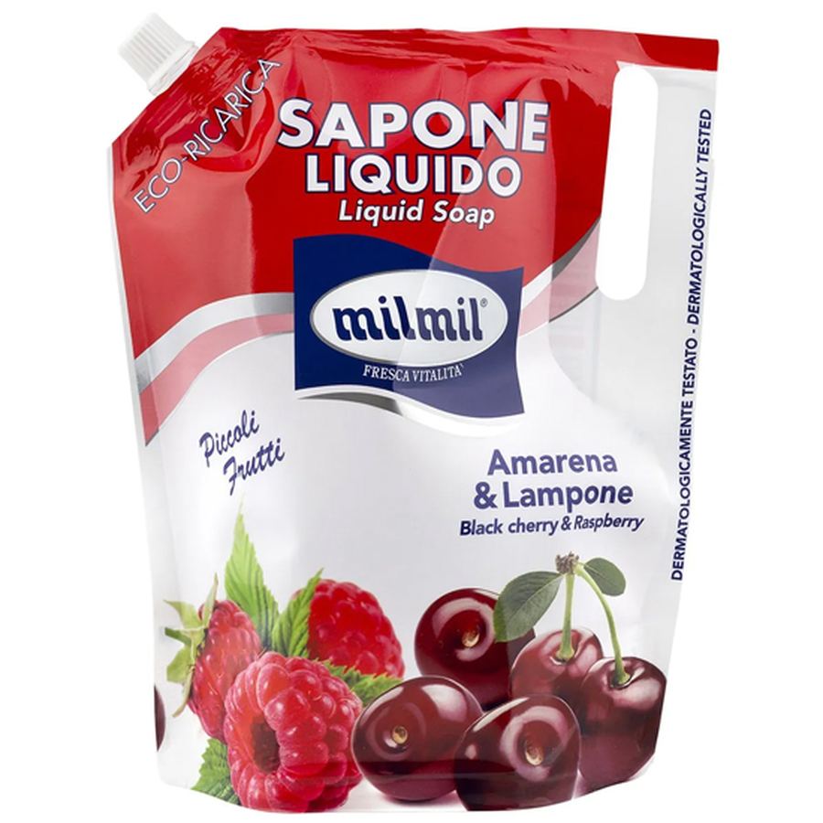 Absorbante si Tampoane - Rezerva sapun lichid cu zmeura si cirese amare, 900 ml, Milmil