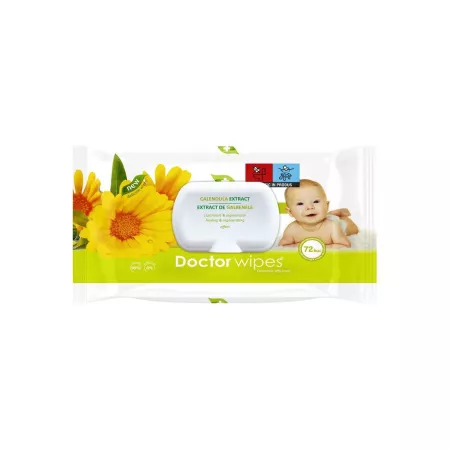 Copii si bebe - Servetele umede igienice cu extract de galbenele, 72 bucati, Doctor Wipes