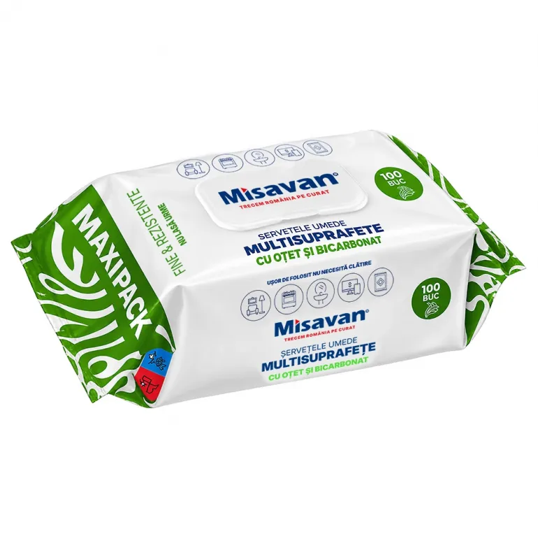 Degresant - Servetele umede multisuprafete cu otet si bicarbonat Misavan, 100 buc/set