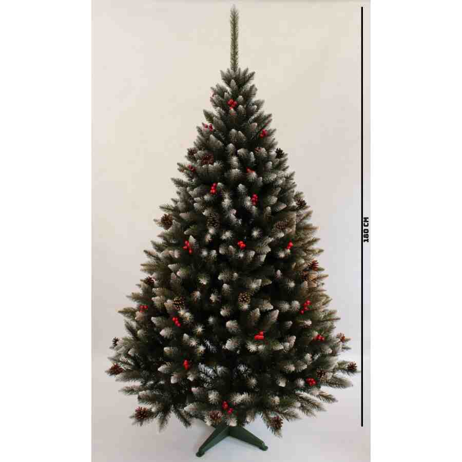 Brad de Craciun artificial, cu conuri si fructe rosii [1]