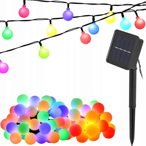 Decorare locuinţă - Ghirlanda Magica Luminoasa de exterior cu 50 LED-uri Multicolore, 8 functii si Panou Solar, lungime 6,7 m
