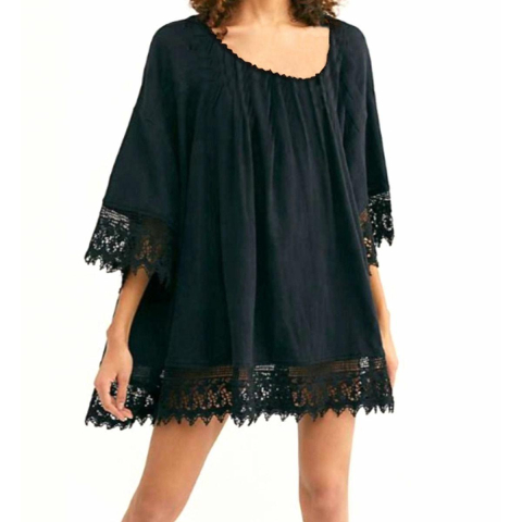 Cadouri pentru Ea - Tunica, Rochie de plaja aerisita, ușoara și delicata, culoare Neagra, dimensiune Universala