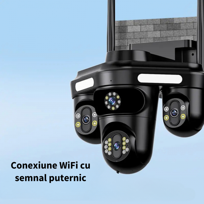 Camera de supraveghere cvadrupla WiFi DeVeghe Q10+ 16MP, Full HD, exterior, cu brate rotative din aplicație, zoom 5x, Negru [6]