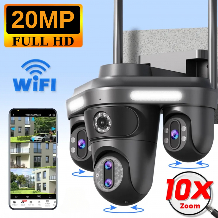 Camera de supraveghere cvadrupla WiFi DeVeghe Q20+ 20MP, Full HD, exterior, cu brate rotative din aplicație, zoom optic 10x, Negru [4]