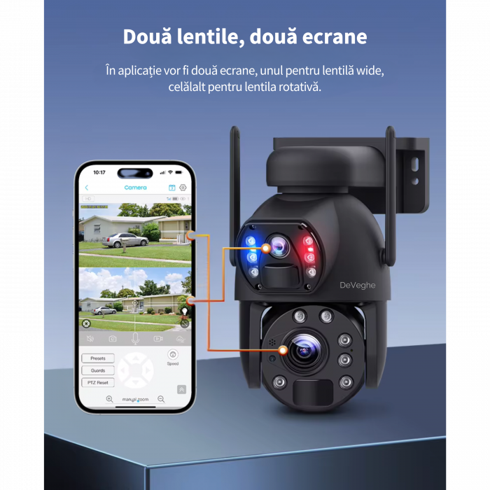 Camera de supraveghere dubla DeVeghe DS10 Ultra, 8MP, cu panou solar 6W, baterie 12000mAh, zoom optic 20x, Negru [4]