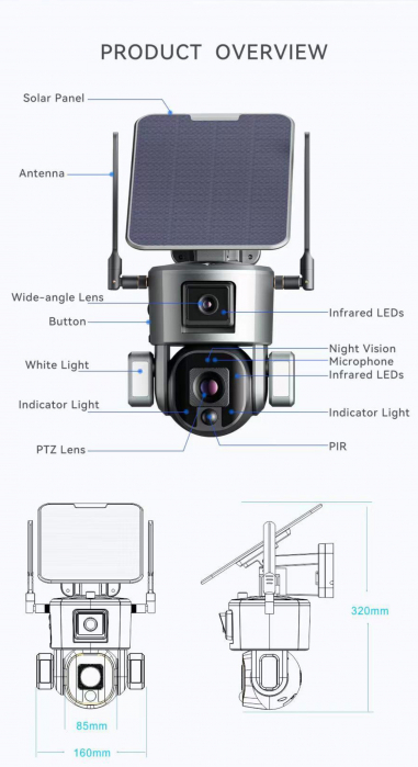 Camera de supraveghere dubla DeVeghe DS20 Ultra, 8MP, cu panou solar 6W, baterie 20000mAh, zoom optic 10x, Negru [3]