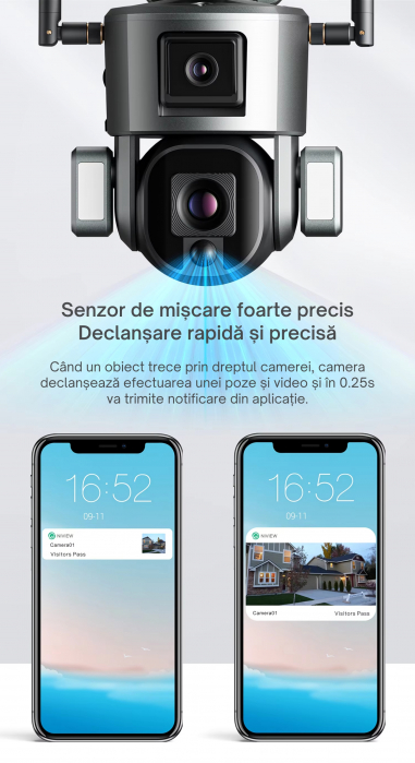 Camera de supraveghere dubla DeVeghe DS20 Ultra, 8MP, cu panou solar 6W, baterie 20000mAh, zoom optic 10x, Negru [5]