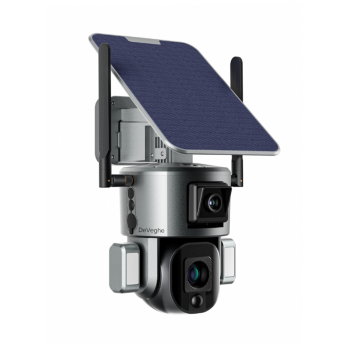 Camera de supraveghere dubla DeVeghe DS20 Ultra, 8MP, cu panou solar 6W, baterie 20000mAh, zoom optic 10x, Negru [10]