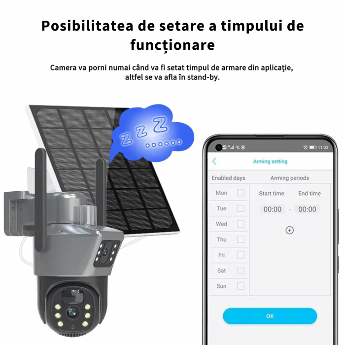 Camera de supraveghere dubla DeVeghe GS20, 6MP, cu panou solar 7.5W, baterie 8000mAh, zoom digital 8x, Negru [6]